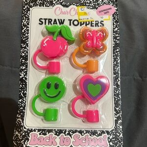 Kids Straw Toppers Set - Pink, Orange, Green